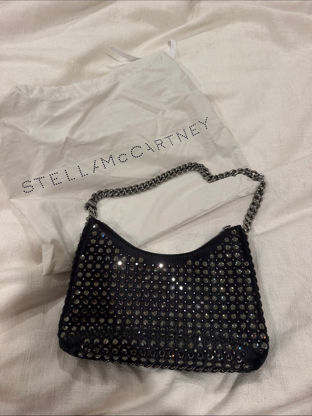 Stella McCartney Black Crystal Studded Shoulder Bag with Chain Strap